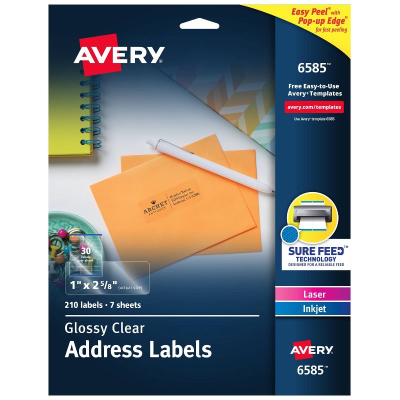 Avery 210ct Glossy Clear Easy Peel Address Labels with SureFeed, 1 of 7
