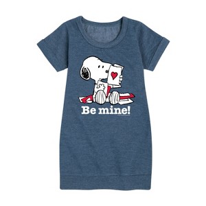 - Peanuts - Be Mine Snoopy Graphic Short Sleeve Fleece Dress - 1 of 4