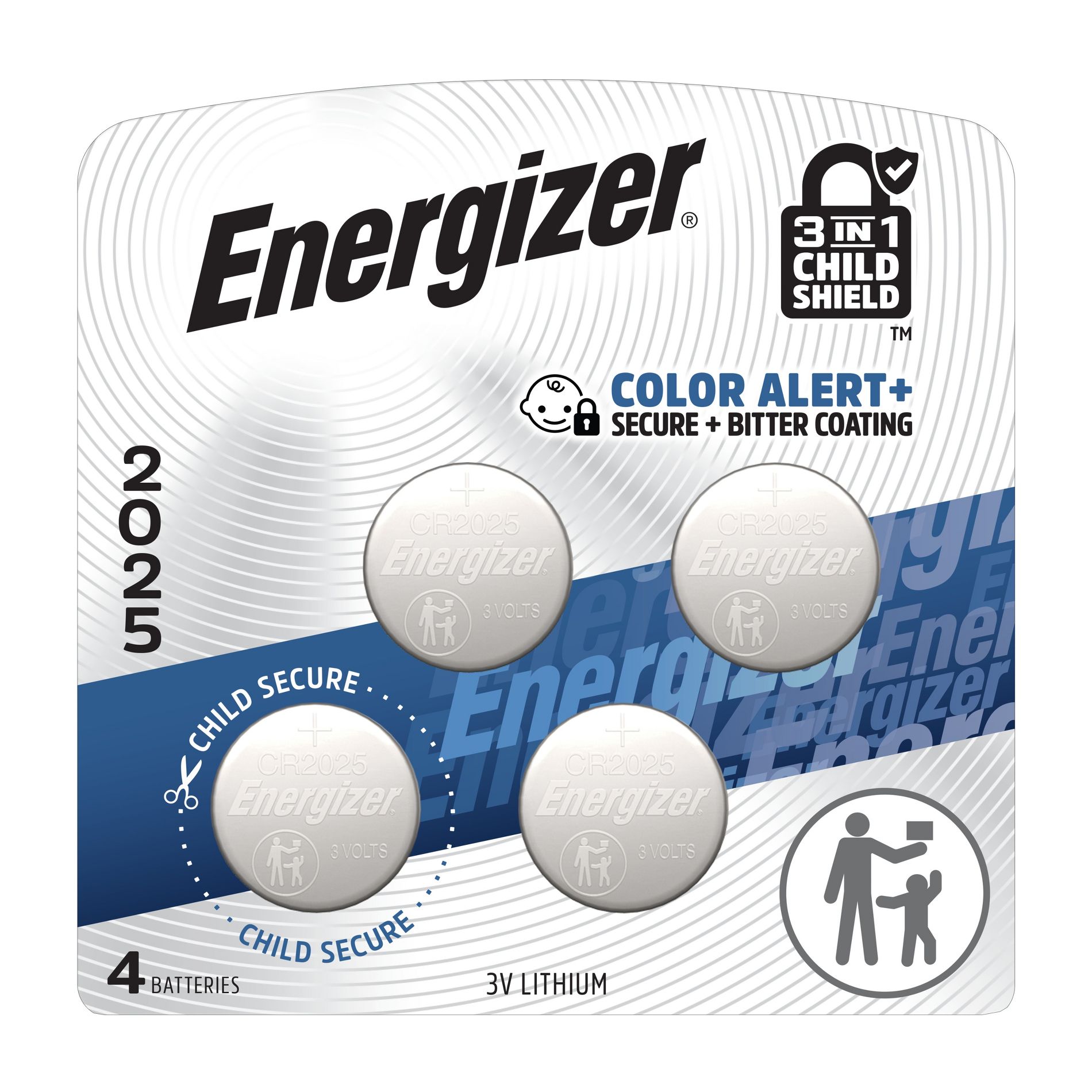 Energizer 2025 Batteries 4pk - Lithium Coin Battery: 200mAh, 3V, Single-Use