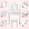 Kids Vanity with 3 Mirrors and Stool, Girls Vanity with Wood Makeup Playset, Princess Vanity Table for Toddlers - 2 of 4