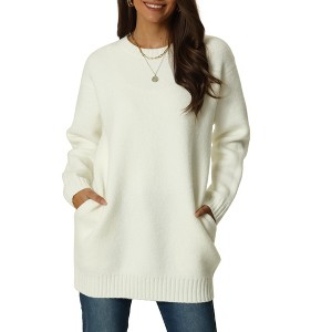 Seta T Women's Fall Winter Round Neck Long Sleeve Casual Tunic Sweater with Pockets - 1 of 4