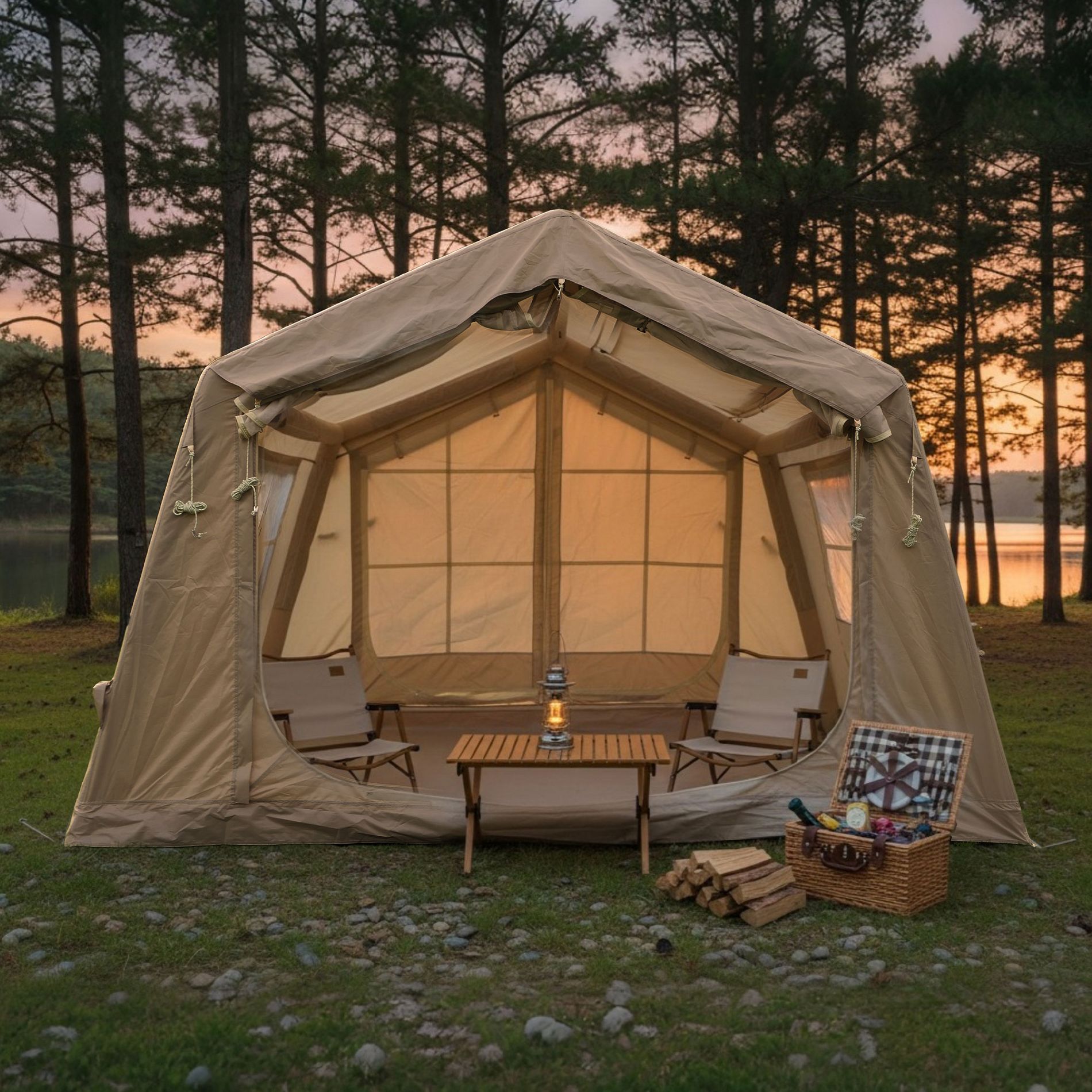 ORRD  Hot Tent with Stove Jack | 8m² Inflatable Camping Tent | 5 Min Setup for 4-6 Person, 4 Season Glamping
