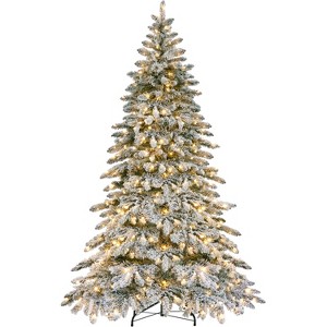 Yaheetech 6Ft/7.5Ft Pre-Lit Snow Flocked Christmas Tree with 400 White LED Lights - 1 of 4