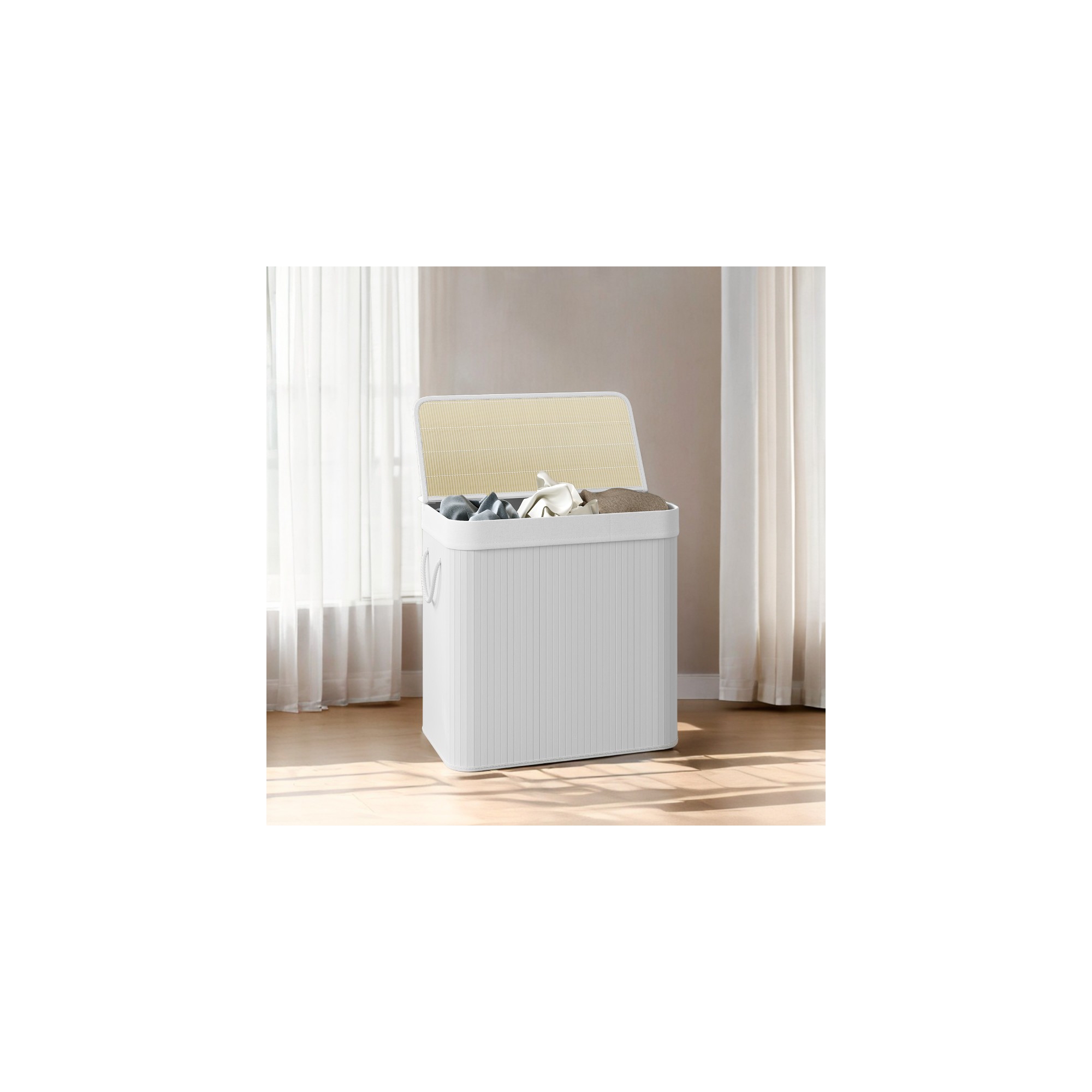 LEDREM 39.6 Gallons Laundry Hamper, 3-Section Laundry Basket, with Lid, Bamboo, Foldable, Removable and Machine Washable Liner Laundry Storage Sorter