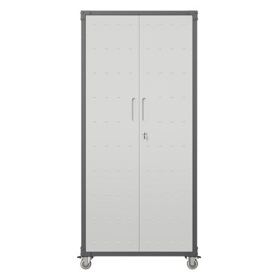 Vynxaria Utility Storage Cabinets - 71" Heavy-Duty Metal Garage Storage with Wheels, Black/Gray