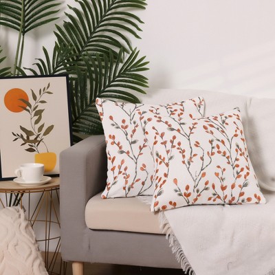 Euro Orange Floral Pattern Cotton Pillowcases, Set of 2