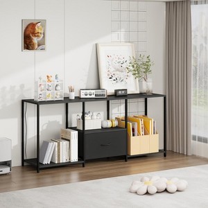 TackView TV Stand for TVs up to 55", Media TV Console Table with Open Shelves and Fabric Drawer for Living Room, Bedroom, Black - 1 of 4