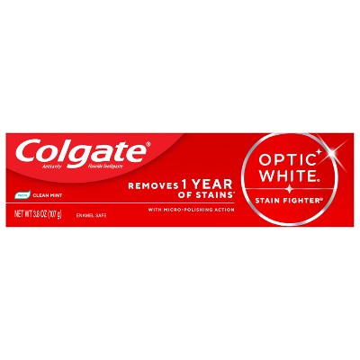 Colgate Optic White Stain Fighter Teeth Whitening Toothpaste - Anticavity Toothpaste with Fluoride - Clean Mint - 3.8oz/3pk