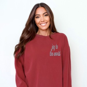 Simply Sage Market Embroidered Joy To The World Bold Cursive Garment Dyed Sweatshirt - 1 of 4