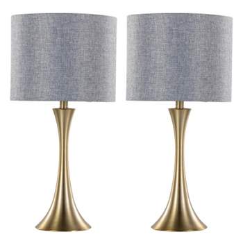 LumiSource (Set of 2) Lenuxe 24" Contemporary Table Lamps Gold and Medium Blue Linen Shade with Metallic Gold Threading from Grandview Gallery