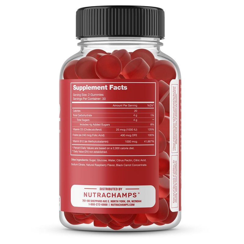 NutraChamps Vitamin D3 & Vitamin B12 Methylcobalamin Gummies for Energy, Mood, Heart & Bones - 60 Vegan Chewables, 3 of 5