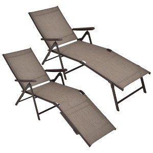 Tangkula Set of 2 Outdoor Adjustable Chaise Lounge Chair Patio Folding Recliner Lounge - 1 of 4