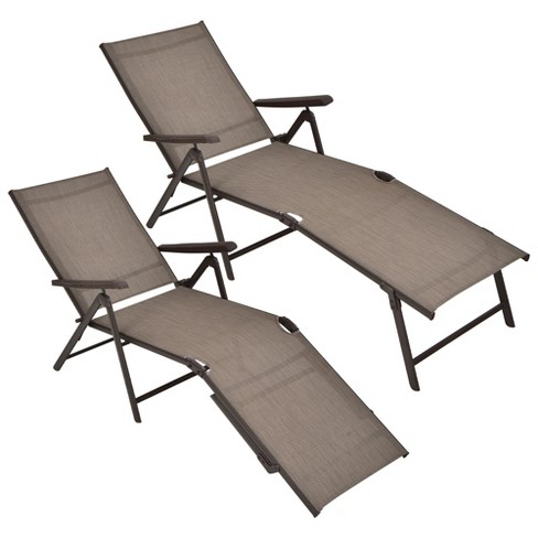 Costway Folding Beach Lounge Chair Heightening Design Patio Lounger w/  Pillow-Black