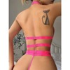 Clotth Women's Lace Lingerie Set - Ladies Halter Neck Underwear Set with Heart-shaped Buckles, Babydoll with Metal Chains & Thigh ring, Rose red - 2 of 4