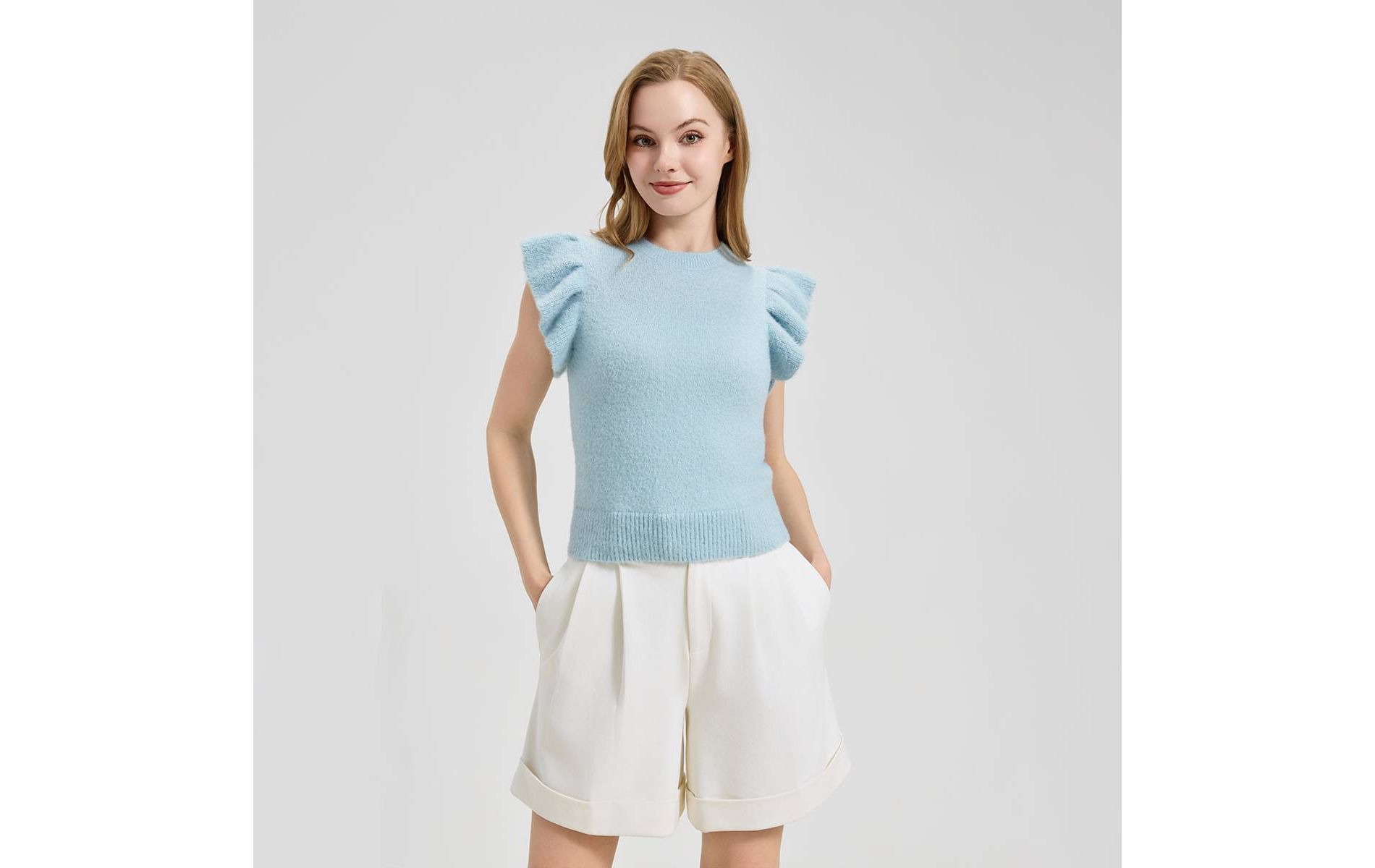 Women's Ruffle Cap Sleeve Crewneck Sweater - A New Day™