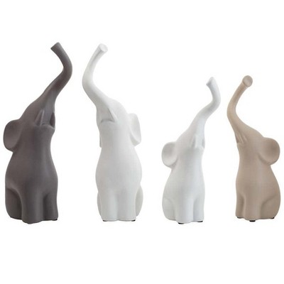 Wind & Weather Large Ceramic Elephants with Intertwined Trunks Sculptures, Set of 4