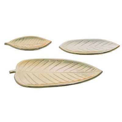 Transpac Dolomite 10.25 in. Off-White Spring Tropical Leaf Trinket Trays Set of 3