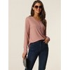 INSPIRE CHIC Womens Casual V Neck Ribbed Pullover Long Sleeve Sleepwear Tops - 3 of 4