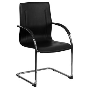 Emma and Oliver Black Vinyl Side Reception Chair with Chrome Sled Base - 1 of 4