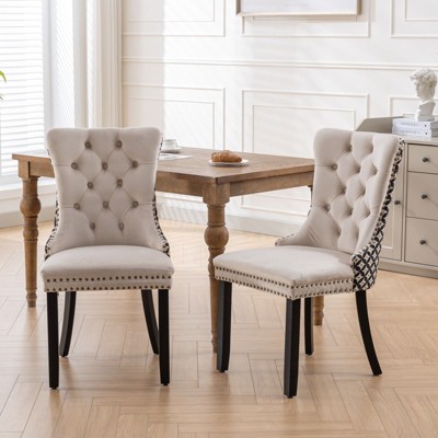 CENGHU Modern Velvet Upholstered Dining Chairs Set of 2, Kitchen Side Chairs with Wood Legs and Nailhead Trim, for Dining Room, Living Room