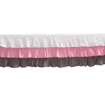  Bacati - 3 Layer Ruffled Crib/Toddler Bed Skirt - White/Pink/Gray