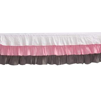  Bacati - 3 Layer Ruffled Crib/Toddler Bed Skirt - White/Pink/Gray