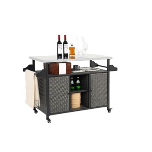 Dexmalle Grey Patio Kitchen Island Rolling Cart with Wicker Door and Stainless Steel Extended Table Top - 1 of 4