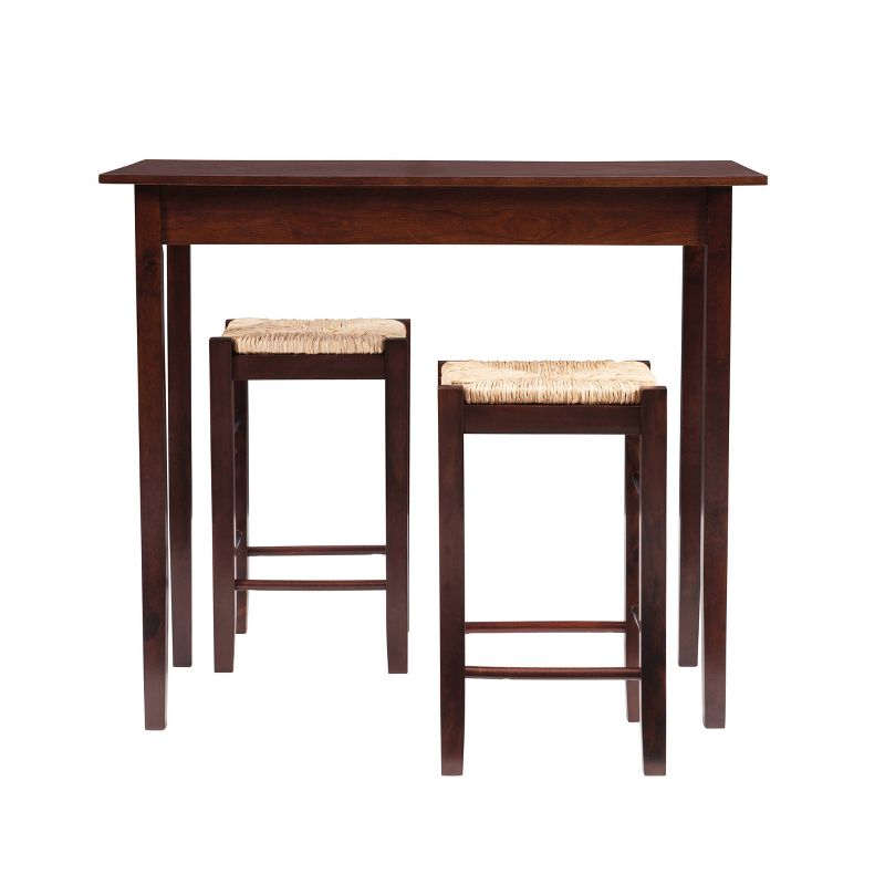 3pc Rush Seat Chairs and Counter Height Table Dining Set Wood/Brown - Linon, 3 of 8