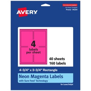 Avery Neon Magenta Paper Labels, 4.75" x 3.75" Rectangle - 1 of 4