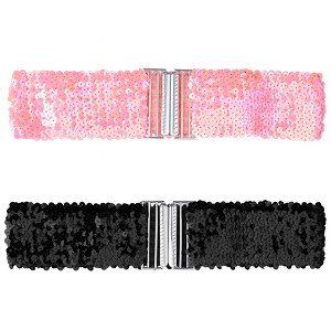 Allegra K Women's Halloween Stretchy Waist Belts Interlock Buckles Sequins Decor Wide Elastic Belts 2Pcs - 1 of 4
