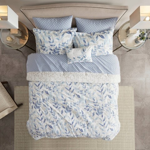 Madison Park Queen Leisha Reversible Complete Bedding Set - Blue: Madison Park Microfiber, Hypoallergenic, OEKO-TEX Certified