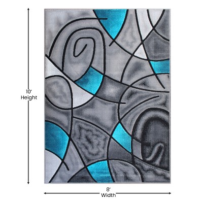 Masada Blue and Grey Abstract Modern Area Rug, 8x10