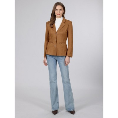 INSPIRE CHIC Women's Long Sleeve Notched Lapel Business Casual Faux Suede Blazer with Pockets XX-Large Brown — фото 2