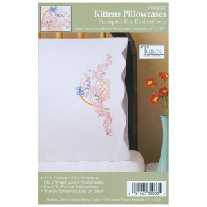 Tobin Stamped For Embroidery Pillowcase Pair 20"X30"-Kittens - 1 of 2