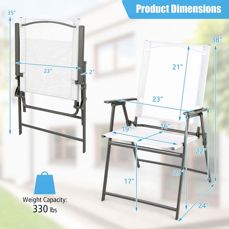 Costway 4pcs Patio Folding Portable Dining Chairs Metal Frame Armrests Garden Black/Grey/White, 3 of 9