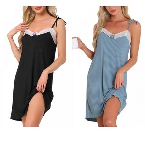 INSPIRE CHIC Women Nightgown Sleeveless Lace Trim Breathable Thigh Length Soft Sleepdress - 1 of 4