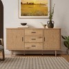 LuxenHome Oak Finish MDF Wood 3-Drawer Sideboard Cabinet with Sliding Doors & Rounded Corners - 2 of 4