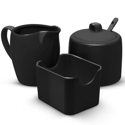 Kook Sugar and Creamer Set, 3 Piece, Pitcher, Sugar Bowl with Lid and Spoon, Sweetener Holder