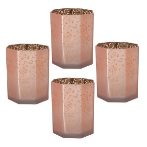 AZL1 Life Concept Candle Holders, Set of 4 Frosted Glass Octagonal Holders for Modern Tabletop and Shelf Display, Pink, 5.1"*5.1"*5.9" - 1 of 4