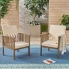 FIONECA Patio Acacia Wood Outdoor Furniture Set ¨C 2 Club Chairs with Cream Cushions & Foldable End Table, Garden Patio Deck (Grey Finish) - 3 of 4