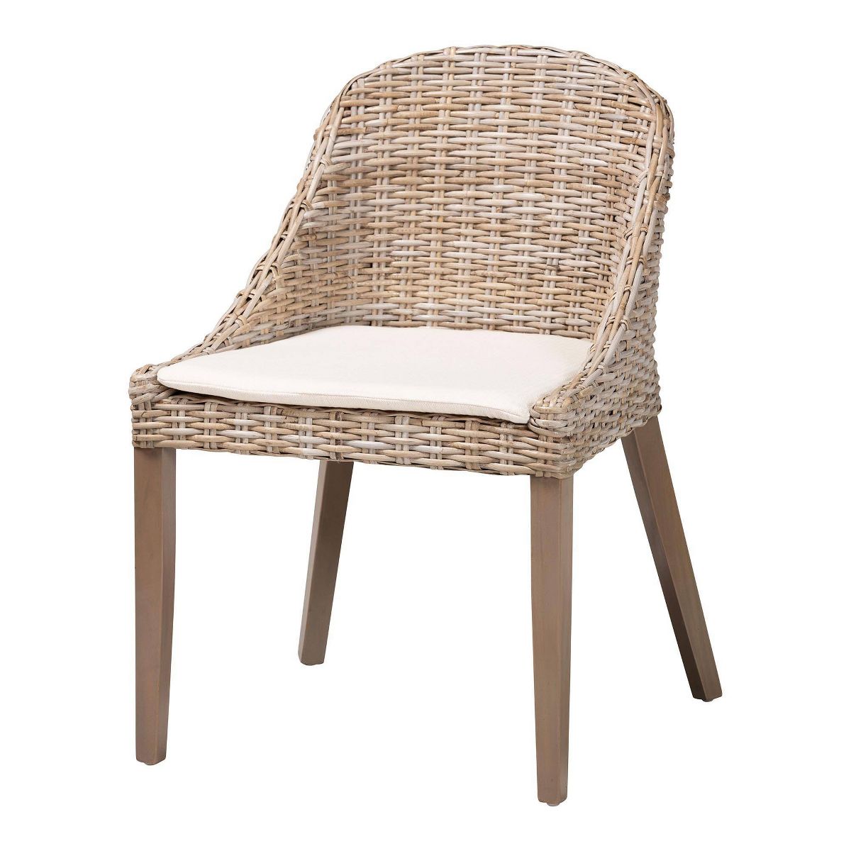 bali & pari Lara Rattan and Mahogany Wood Dining Chair Kubu Gray/Rustic Taupe - thumbnail 2