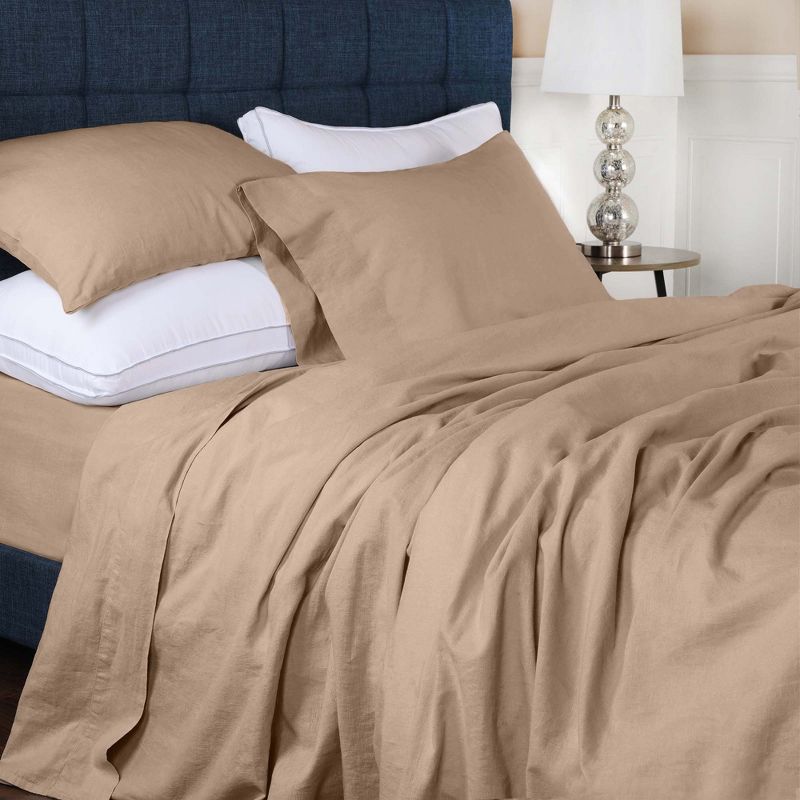 Cotton Linen Garment Washed Deep Pocket Luxury 4 Piece Bed Sheet Set by Blue Nile Mills, 5 of 8