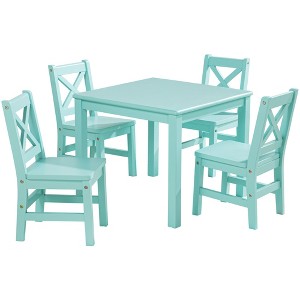 eHemco Solid Hard Wood Kids Table and Chair Set (4 Chairs Included), 5 Piece Set - 1 of 4