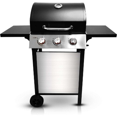GasOne 3 Burner Stainless Steel Gas Grill Outdoor Cabinet Style with Wheels, High-Temperature Paint Coating Elegant and Luxurious Design, Black