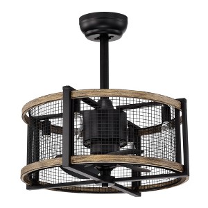 Warehouse Of Tiffany Blane Black/Wood Grain Metal 4-Light Ceiling Fan Chandelier with Remote - 1 of 2