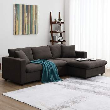 Modern L-shaped Sectional Sofa, Upholstered Couch with Convertible Ottoman and 2 Free Pillows-ModernLuxe