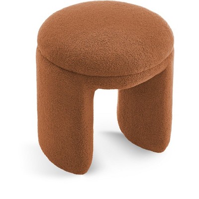 Meridian Furniture,Bowen Saddle Faux Shearling Teddy Fabric Ottoman/Stool