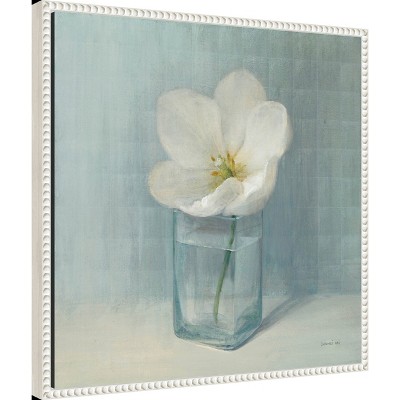 White Tulip in Glass Vase Framed Canvas Art, 22x22