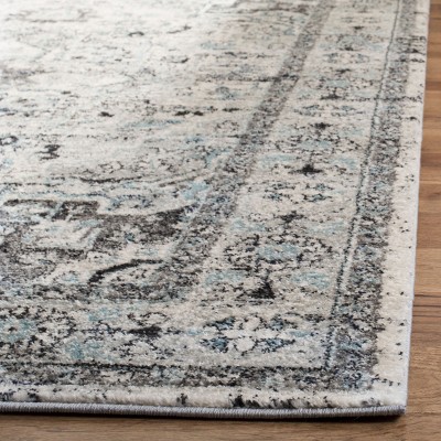 Light Grey and Blue Rectangular Synthetic Area Rug