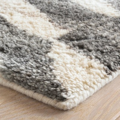 Farah Gray and White Hand-Knotted Wool Geometric Rug